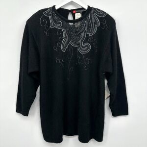 Vintage IB Diffusion Sweater Size 2X Beaded Shoulder Pads Silk‎ Romantic New